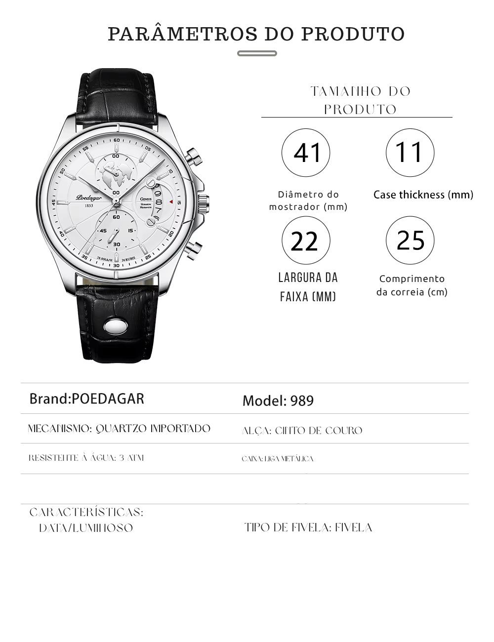 Relógio Genius Limited Couro 41mm